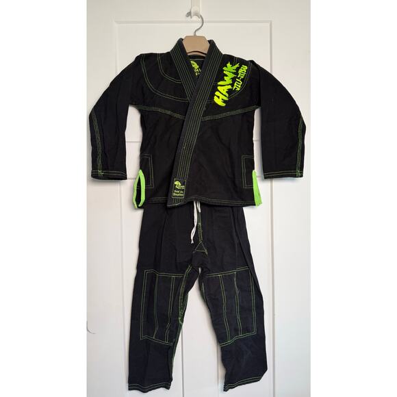 Hawk Other - HAWK BRAZILIAN JIU-JITSU Martial Arts BJJ GI & Bottom Youth Size K1 Black Green